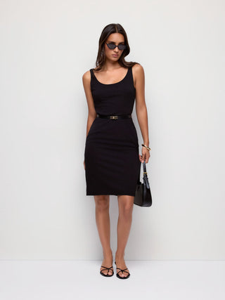 Textured Scoop Neck Metal Detail Bodycon Midi Dress With Belt