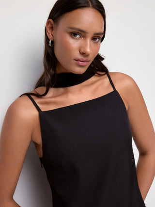 Square Neck Split Straight Midi Dress With Scarf