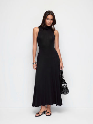 Wool-blend High Neck A-line Maxi Dress