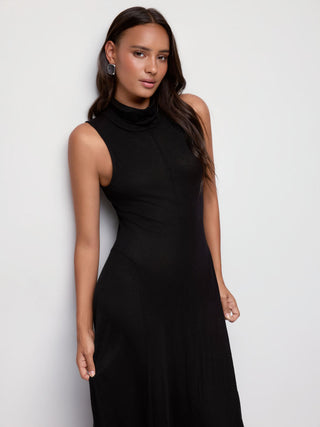 Wool-blend High Neck A-line Maxi Dress