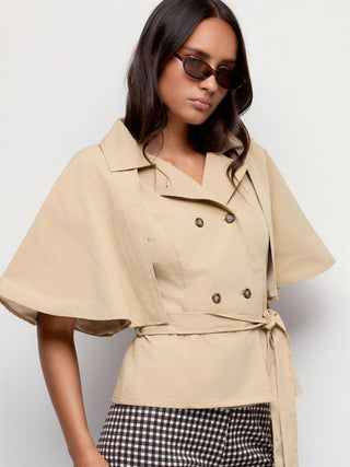 Double Breasted Cape Cotton-blend Oversized Windbreaker With Belt