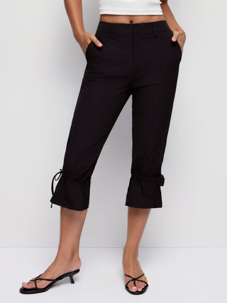 Low Rise Drawstring Split Flared Capri Trousers