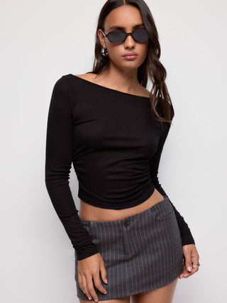 Wool-blend Boat Neck Ruched Backless Tee