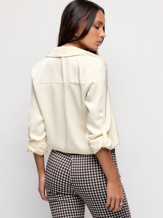 Roll Up Sleeve Drawstring Oversized Blouse