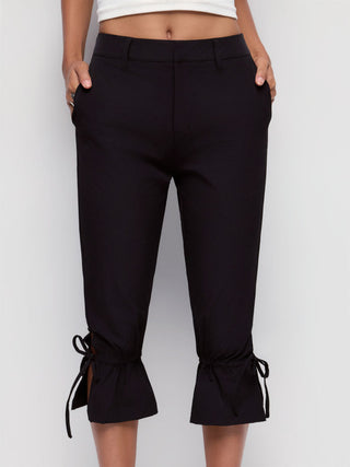 Low Rise Drawstring Split Flared Capri Trousers