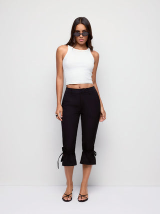Low Rise Drawstring Split Flared Capri Trousers