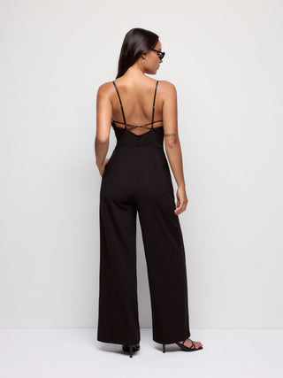 Textured Sweetheart Neck Backless Cami High Rise Wide Leg Jumpsuit