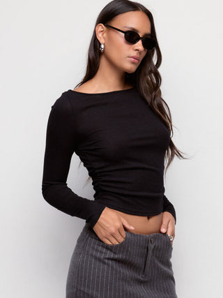 Wool-blend Boat Neck Ruched Backless Tee