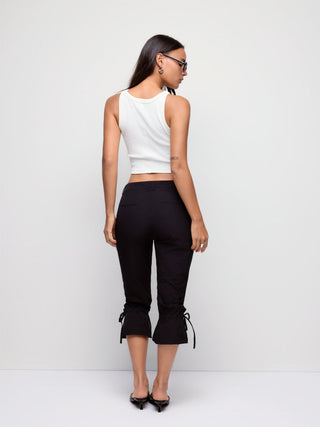 Low Rise Drawstring Split Flared Capri Trousers