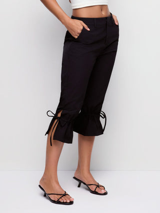 Low Rise Drawstring Split Flared Capri Trousers
