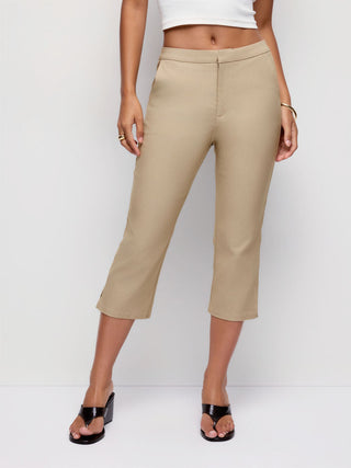 Mid Rise Split Hem Flared Capri Trousers