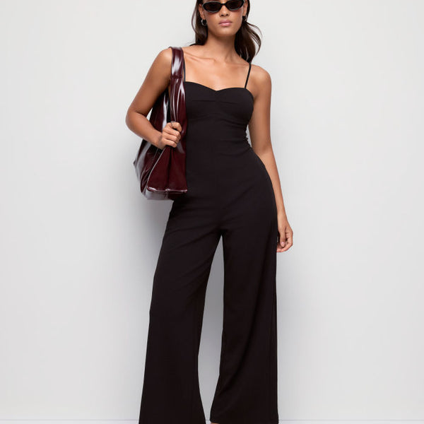 Textured Sweetheart Neck Backless Cami High Rise Wide Leg Jumpsuit