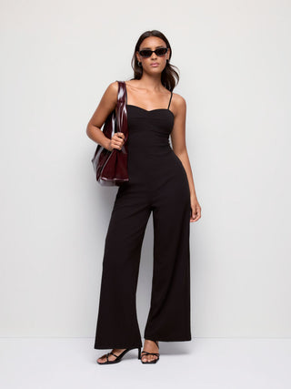 Textured Sweetheart Neck Backless Cami High Rise Wide Leg Jumpsuit