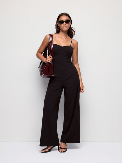 Textured Sweetheart Neck Backless Cami High Rise Wide Leg Jumpsuit