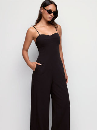 Textured Sweetheart Neck Backless Cami High Rise Wide Leg Jumpsuit