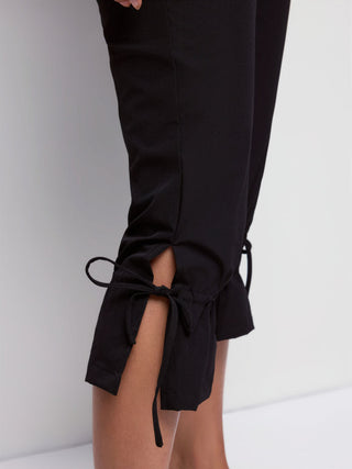 Low Rise Drawstring Split Flared Capri Trousers