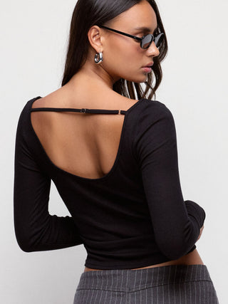 Wool-blend Boat Neck Ruched Backless Tee