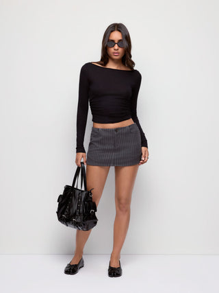 Wool-blend Boat Neck Ruched Backless Tee