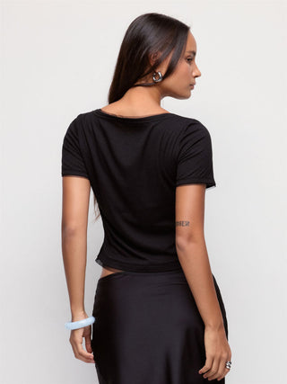 Boat Neck Mesh Trim Short Sleeve Tee