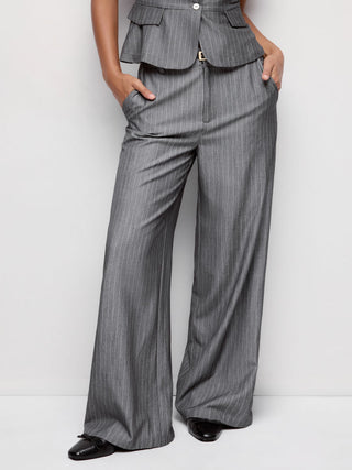 Mid Rise Striped Wide Leg Trousers With Belt