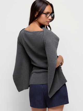 Knit Wool-blend Boat Neck Cloak Sleeve Cloak Top