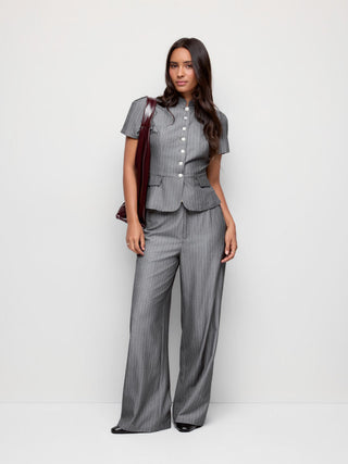 Mid Rise Striped Wide Leg Trousers With Belt