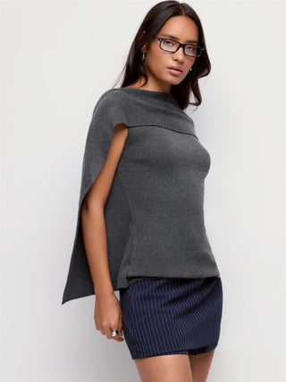 Knit Wool-blend Boat Neck Cloak Sleeve Cloak Top