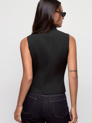 Stand Collar Metal Detail Zip Through Jacket Vest