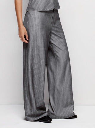 Mid Rise Striped Wide Leg Trousers With Belt