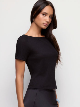 Boat Neck Mesh Trim Short Sleeve Tee