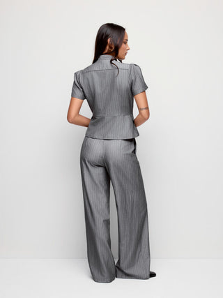 Mid Rise Striped Wide Leg Trousers With Belt