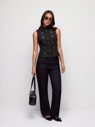 Stand Collar Metal Detail Zip Through Jacket Vest