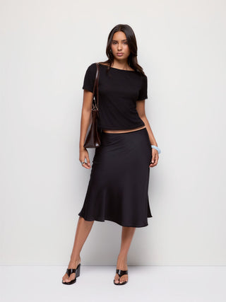Boat Neck Mesh Trim Short Sleeve Tee