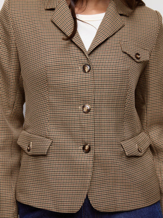 Houndstooth Notched Collar Longline Blazer