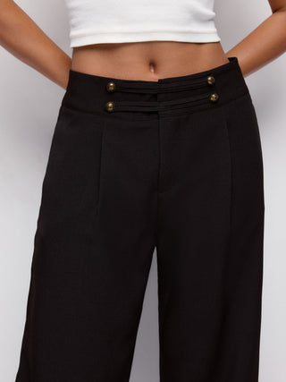 Low Rise Pleated Metal Detail Straight Leg Trousers