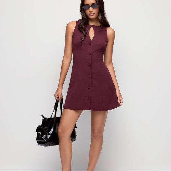 Boat Neck Cut Out A-line Mini Dress