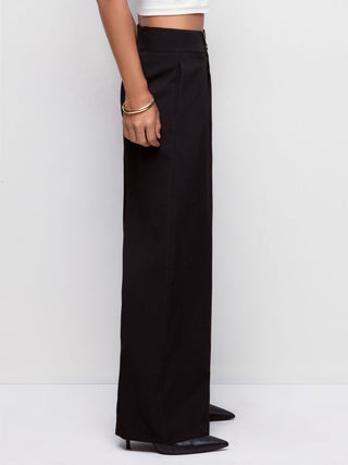 Low Rise Pleated Metal Detail Straight Leg Trousers