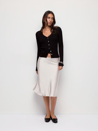Knit V-neck Button Through Long Sleeve Top