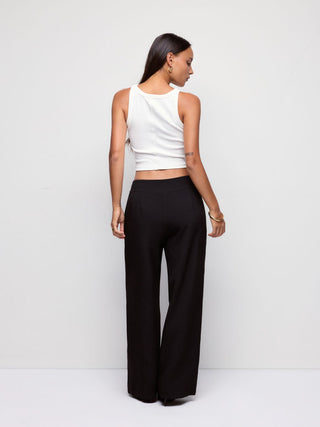 Low Rise Pleated Metal Detail Straight Leg Trousers