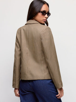 Houndstooth Notched Collar Longline Blazer
