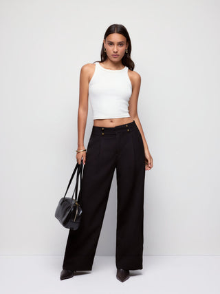 Low Rise Pleated Metal Detail Straight Leg Trousers
