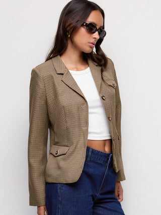Houndstooth Notched Collar Longline Blazer