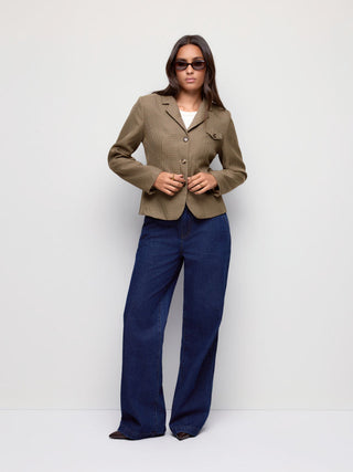 Houndstooth Notched Collar Longline Blazer