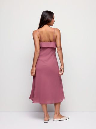 Chiffon Asymmetrical Neck Twist Knotted A-line Midi Dress