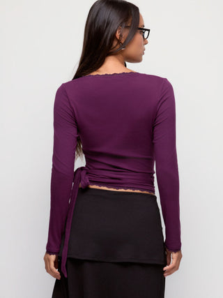 High Stretch V-neck Lace Trim Knotted Top