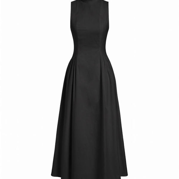 Cotton High Neck Backless Bowknot A-line Maxi Dress