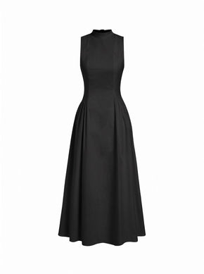 Cotton High Neck Backless Bowknot A-line Maxi Dress