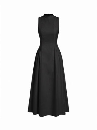 Cotton High Neck Backless Bowknot A-line Maxi Dress