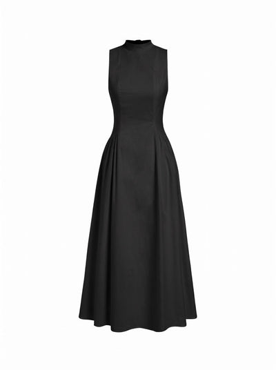 Cotton High Neck Backless Bowknot A-line Maxi Dress