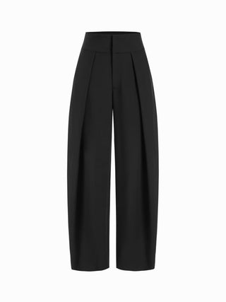High Rise Pleated Pocket Barrel-leg Long Trousers